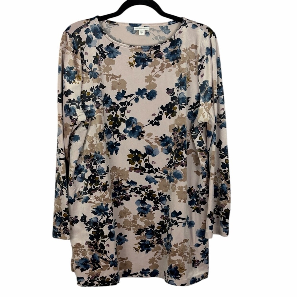 J. Jill Pure Jill Casual Floral Long Sleeve Pockets Velour Tunic Top Large